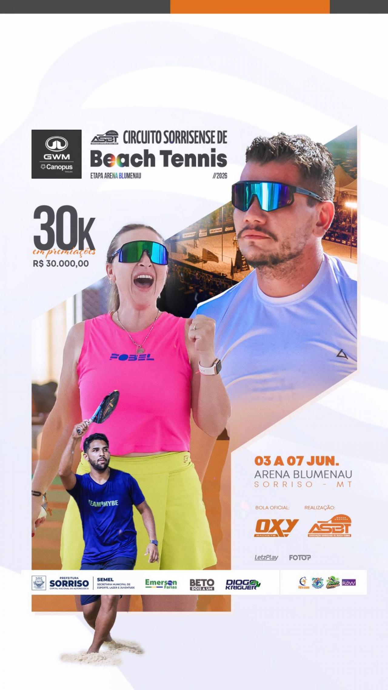 Circuito Sorrisense de Beach Tennis movimenta Arena Blumenau a partir desta quarta-feira