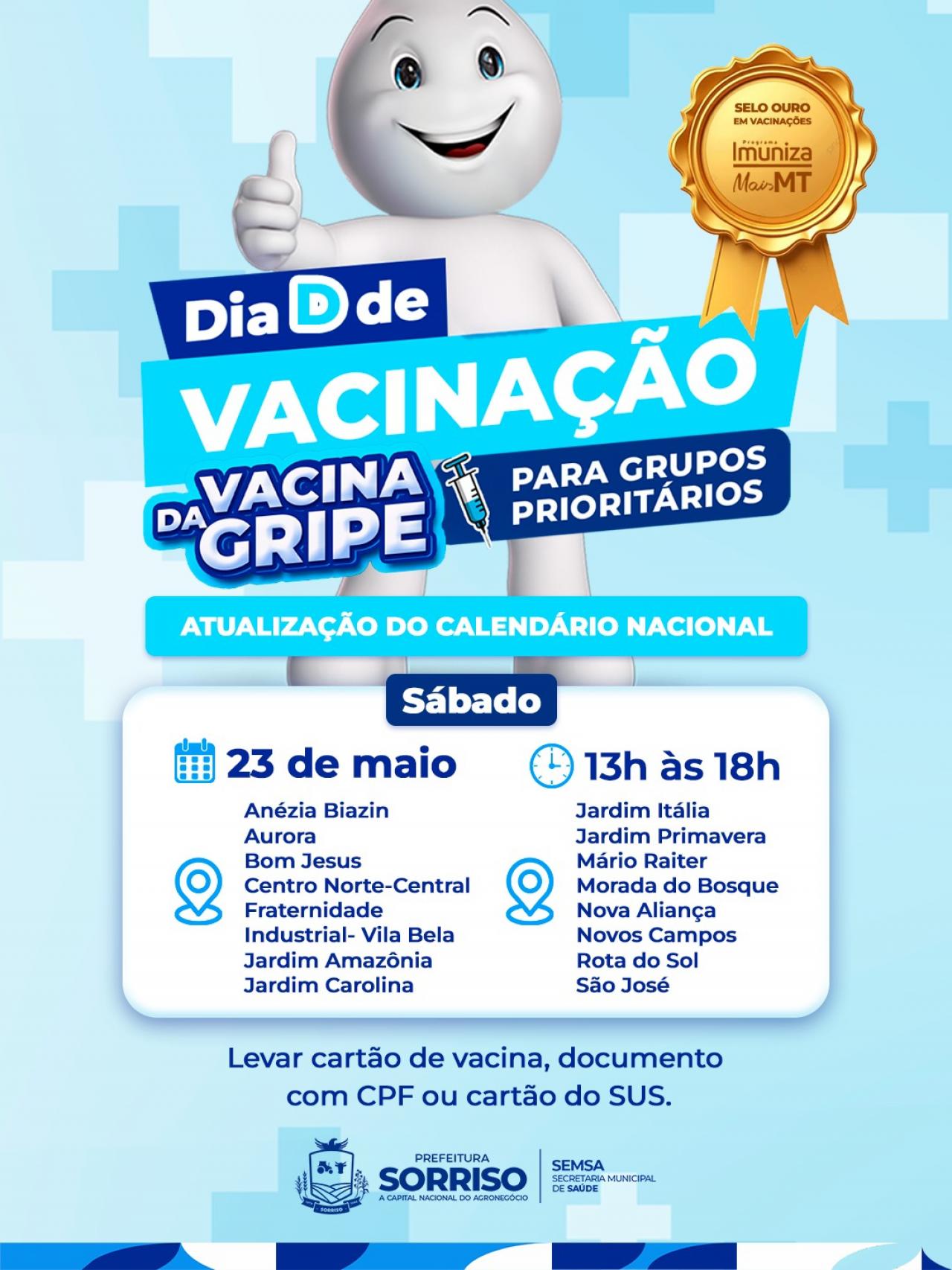 Sorriso realiza Dia D de Vacinação em 23 de maio