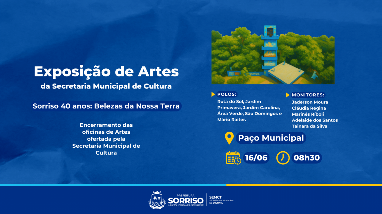 Exposição reúne trabalhos de alunos das oficinas culturais a partir desta terça-feira (16), no Paço Municipal
