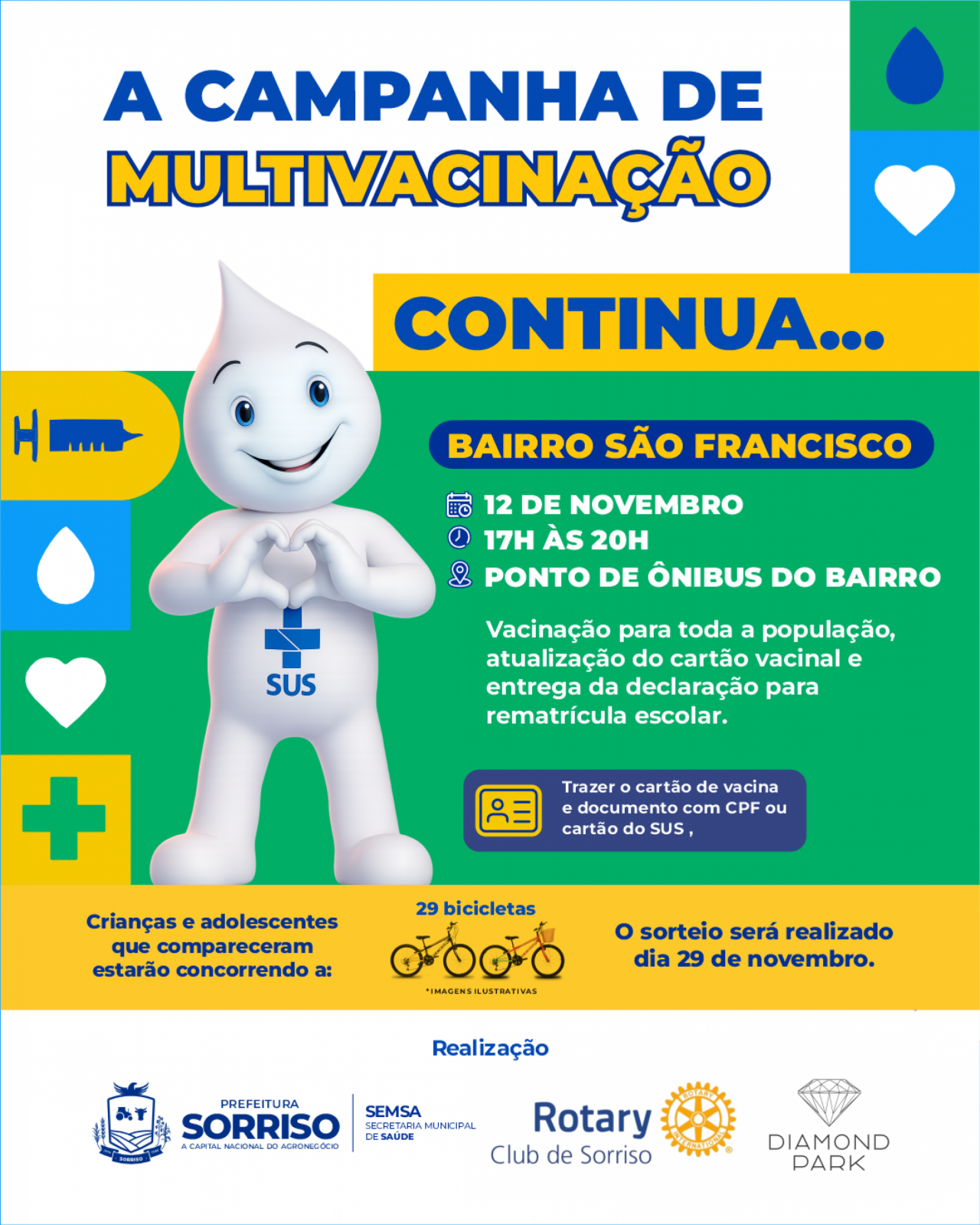 Campanha de Multivacinação segue com ação nesta terça no Bairro São Francisco