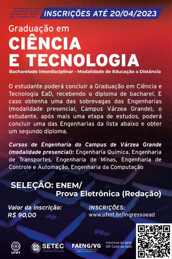 Prorrogadas as inscrições para o bacharelado em Ciência e Tec...