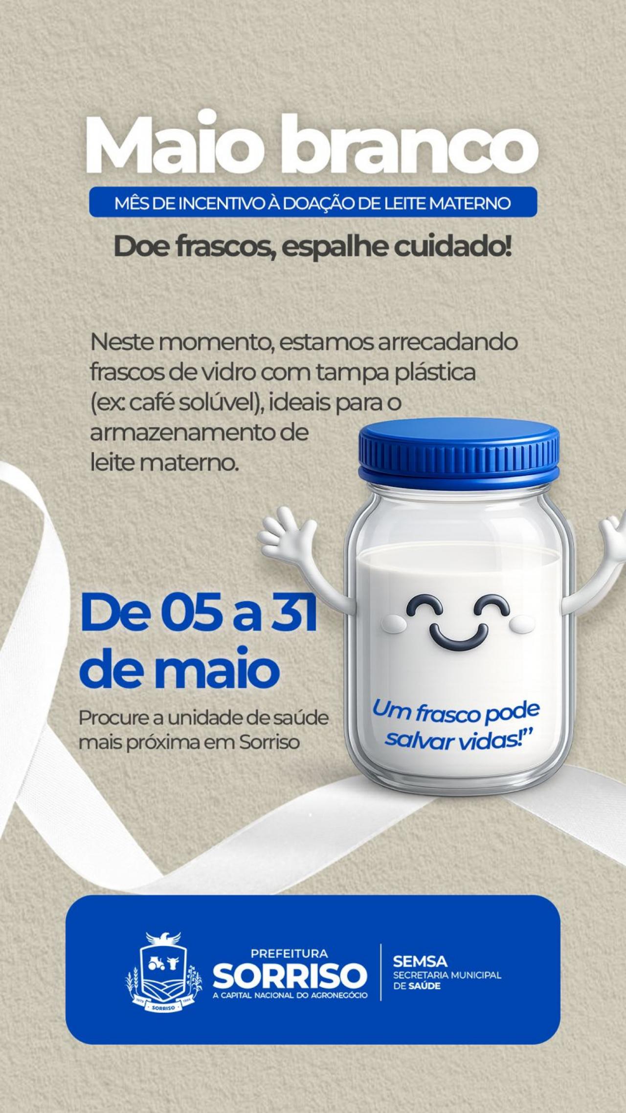 Município arrecada frascos para doação ao Banco de Leite Humano