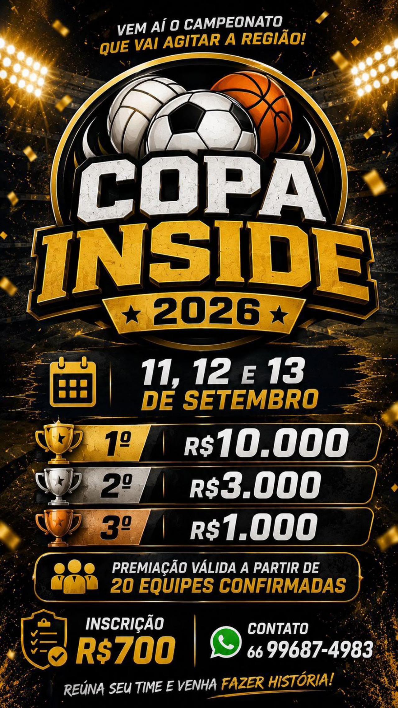 Copa Inside 2026 começa nesta sexta-feira com 20 equipes e R$ 14 mil em premiação