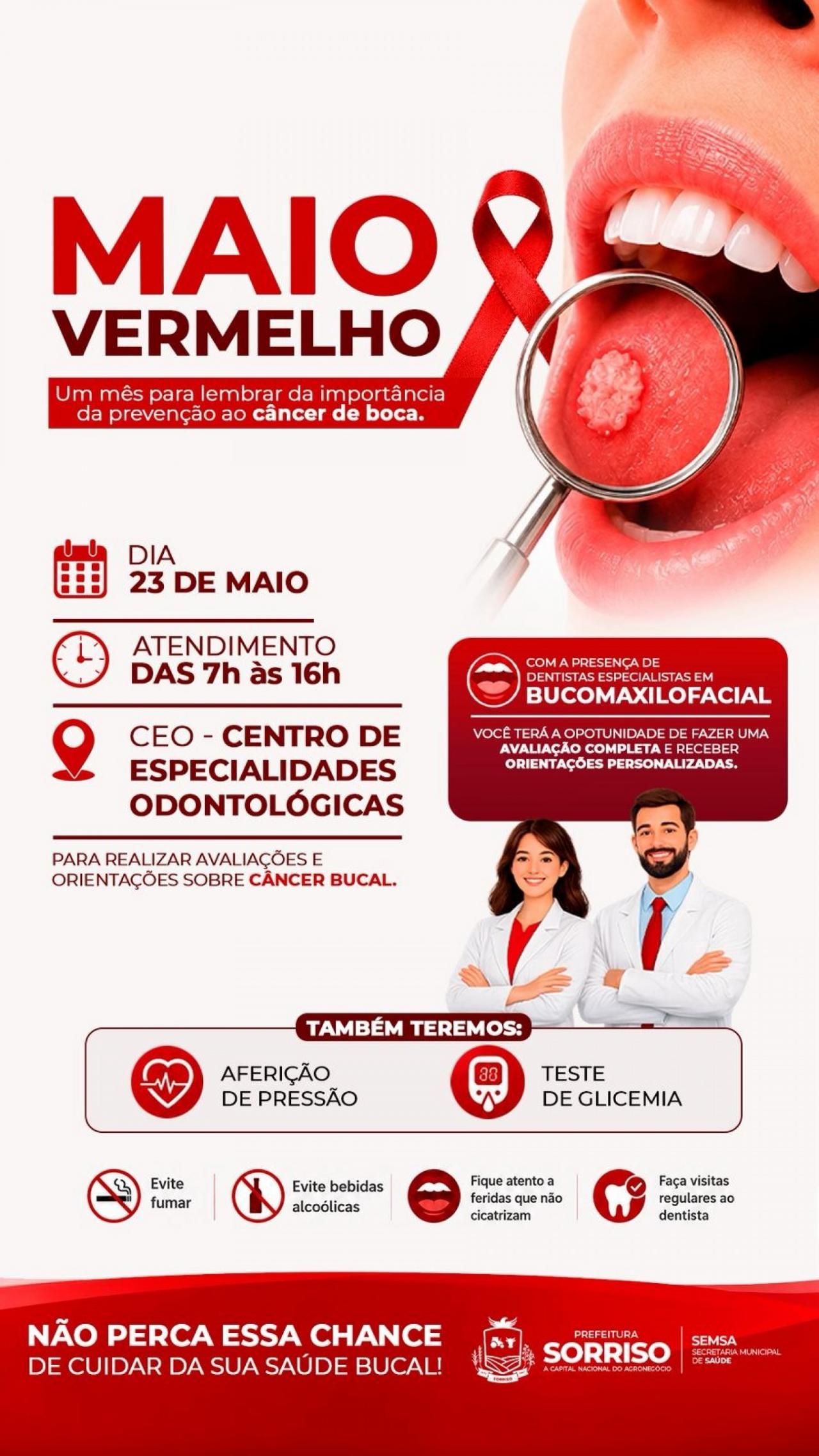 Saúde realiza Maio Vermelho com foco na prevenção do câncer bucal
