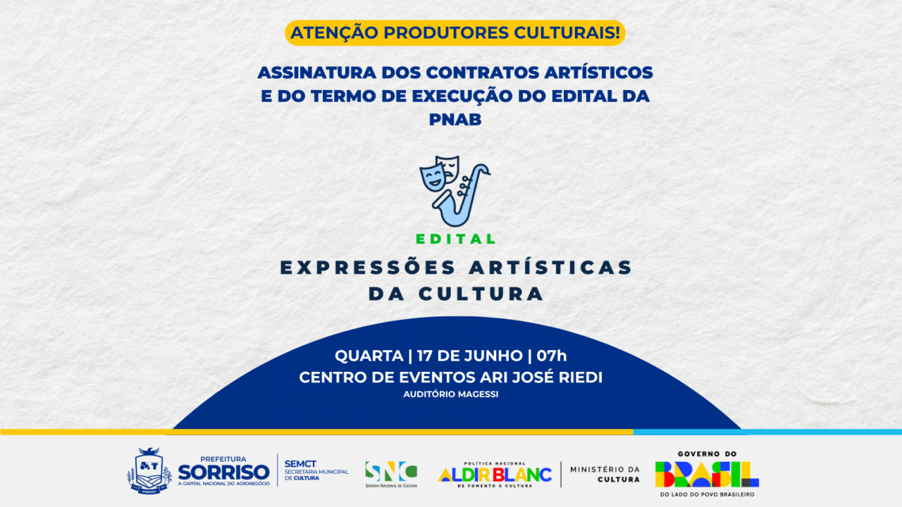 Secretaria de Cultura convoca selecionados no edital “Expressões Artísticas da Cultura” para assinatura de termo
