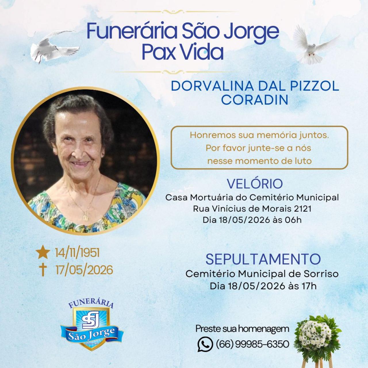 Prefeitura lamenta o falecimento de Dorvalina Dal Pizzol Coradin